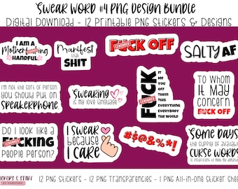 Funny Swear Word Stickers PNG Bundle: Adult Humor Designs (Digital Download)
