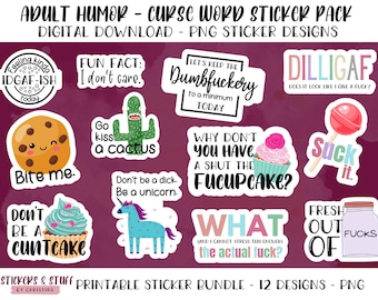 Swear Word Bundle PNG Print and Cut Stickers, Adult Content Stickers, PNG, Print and Cut Stickers, Curse Word Stickers, Curse Words Stickers