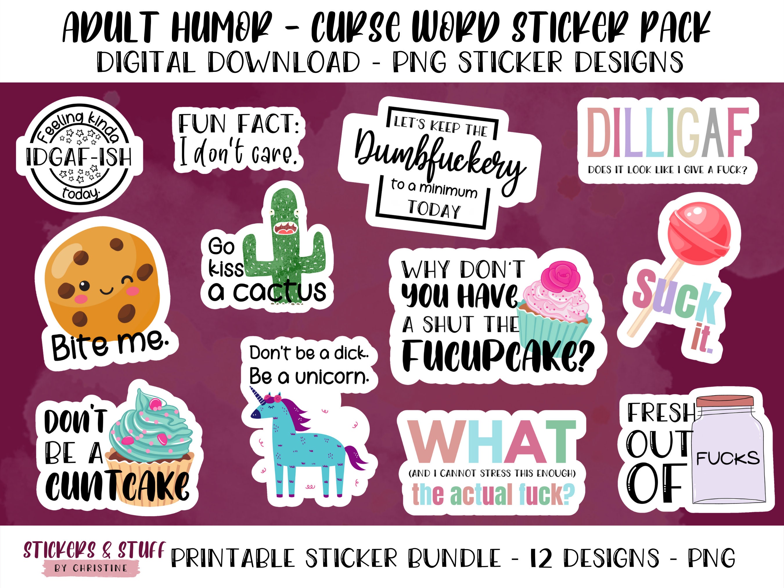 Swear Word Bundle PNG Print and Cut Stickers, Adult Content Stickers ...