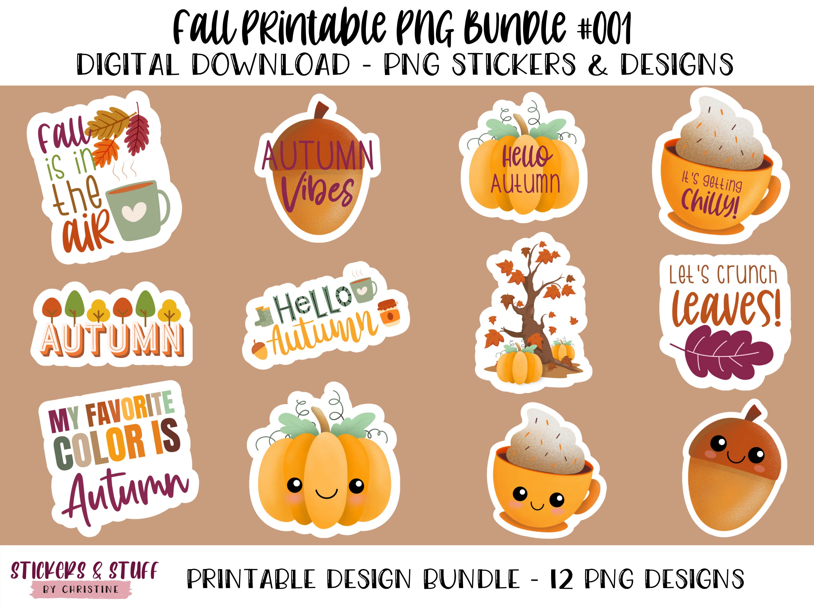 Fall printable png bundle, autumn digital png stickers and designs, hello fall  design pack, autumn digital design download, autumn vibes, - etsy