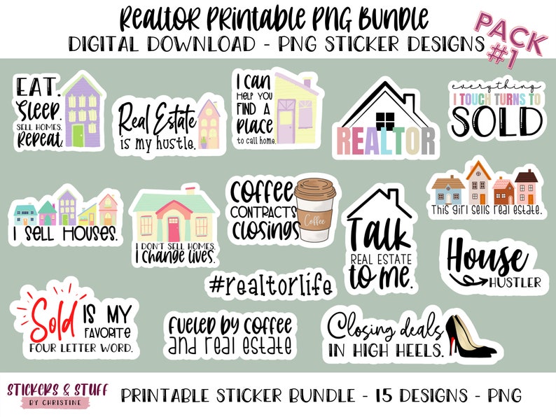 Realtor Printable PNG Bundle Pack 1, Real Estate Digital Designs and ...