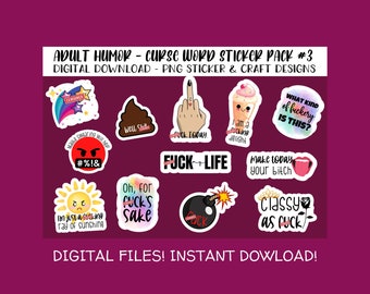 Adult Humor Curse Word Sticker Pack #3, Digital PNG Sticker Download, Printable Adult Swear Word Stickers, Adult Content PNG Designs
