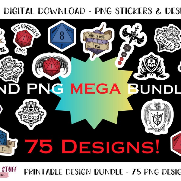 Printable DnD Sticker Designs, 75 DnD Stickers, Instant DND Download