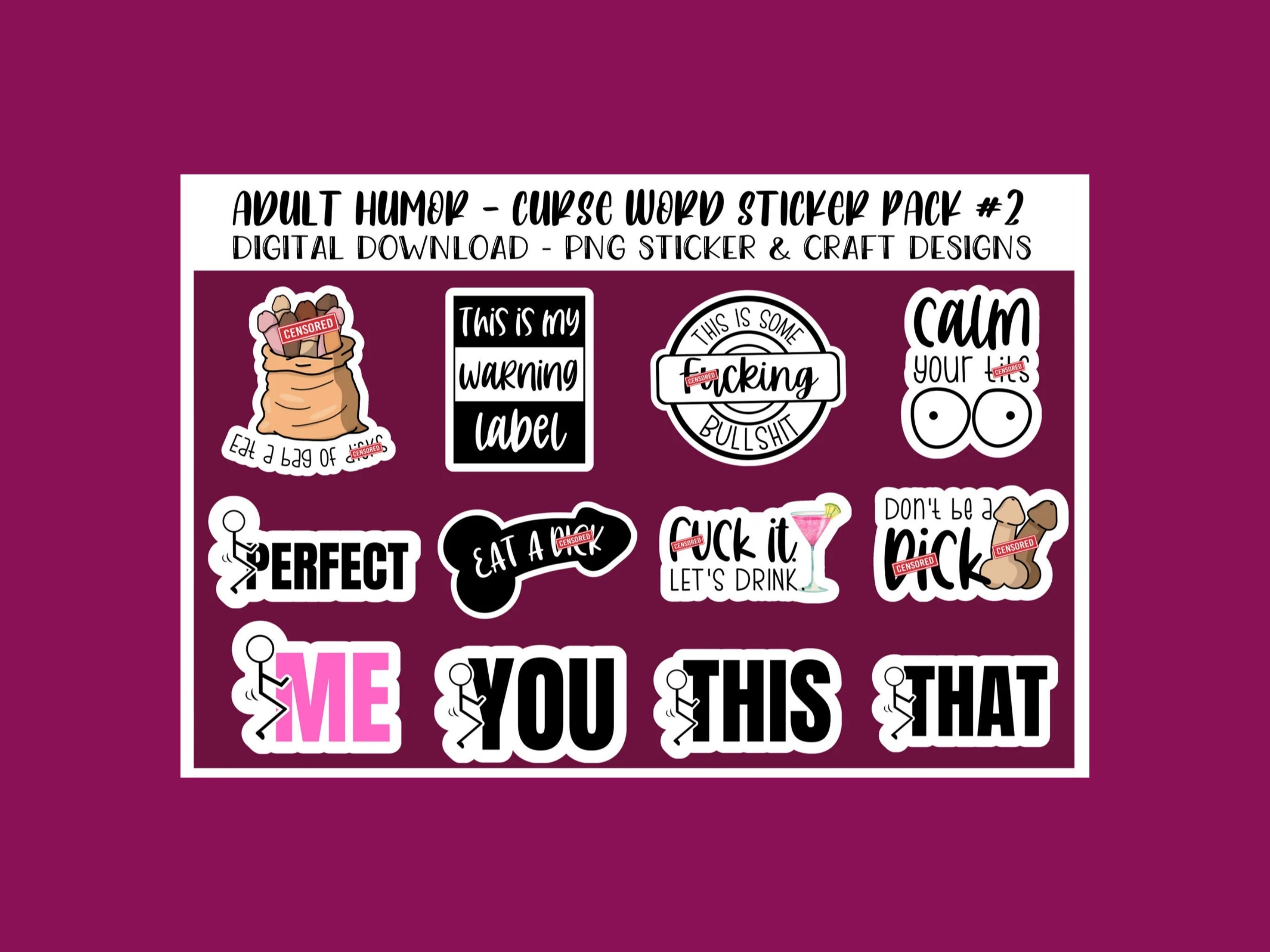 Adult Humor Swear Words PNG Design Bundle, Curse Word PNG Sticker and Design Pack, Inappropriate Digital PNG Stickers, Profanity Bundle