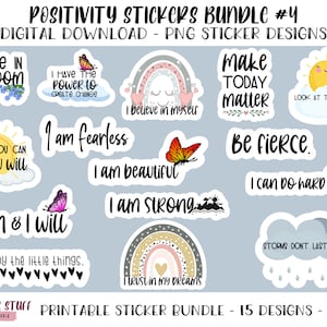 Positivity Design Bundle #4, druckbare Aufkleber, PNG Sticker Bundle, herunterladbare Positivitätsdesigns, gedruckte und ausgeschnittene Aufkleber