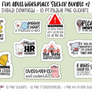 Printable PNG Stickers - Fun Adult Workplace Sticker Bundle - DIgital Sticker Download - Funny Printable Office Stickers