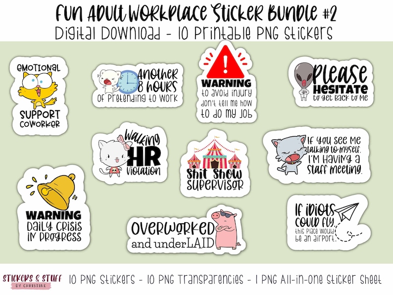 Printable PNG Stickers Fun Adult Workplace Sticker Bundle - Etsy UK
