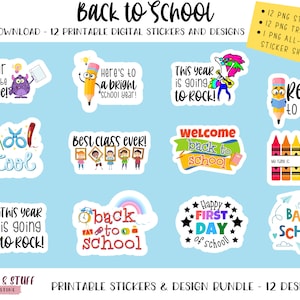 Back to School Printable PNG Stickers and Designs for Teachers and Students, Digital PNG Classroom Stickers, Print and Cut Back to School