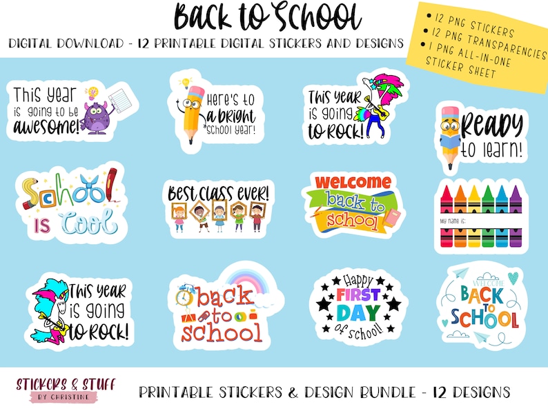 Back to School Printable PNG Stickers and Designs for Teachers and ...