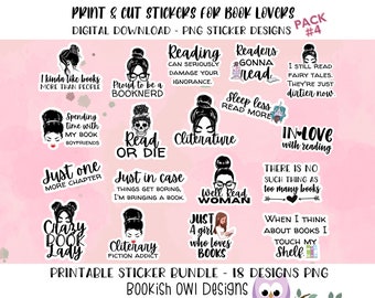 Printable Book Lover Stickers - PNG Stickers for Print and Cut ...
