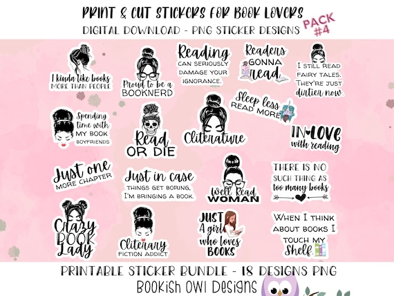 Printable Book Lover Stickers PNG Stickers Print and Cut Book