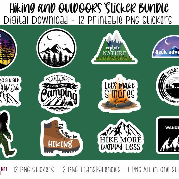Printable Hiking and Outdoors PNG Digital Designs, Instant Digital Download Hiking and Outdoors PNG Sticker Designs