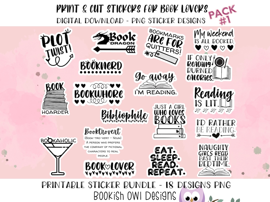 Printable Book Lover Stickers - PNG Stickers for Print and Cut ...