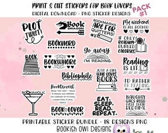 Printable Book Lover Stickers Pack #5, PNG Stickers for Print and Cut ...