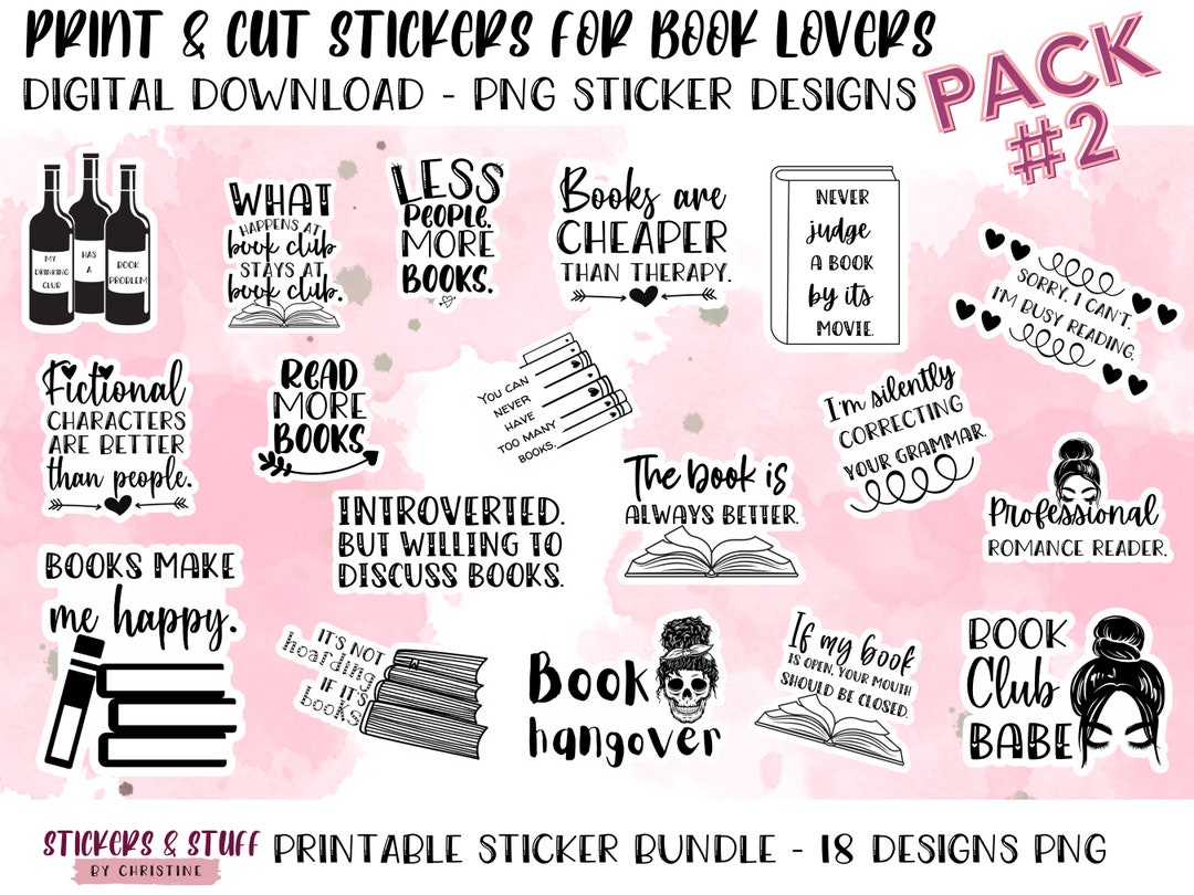 Printable Book Lover Stickers Pack 2 PNG Stickers for Print - Etsy Ireland