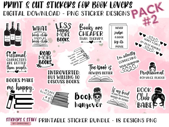 Printable Book Lover Stickers Pack 2 PNG Stickers for Print | Etsy