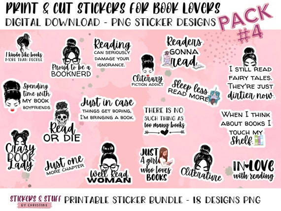 Printable Book Lover Stickers PNG Stickers Print and Cut Book Stickers,  Digital Download, Print and Cut Cricut, Silhouette 