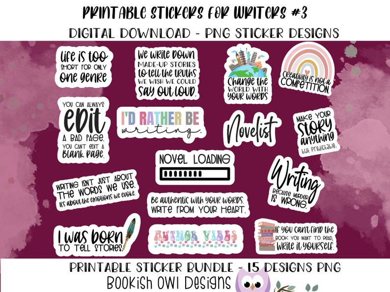 Creative Writing Sticker Printable PNG Designs for Writing Stickers, Print and Cut PNG ...