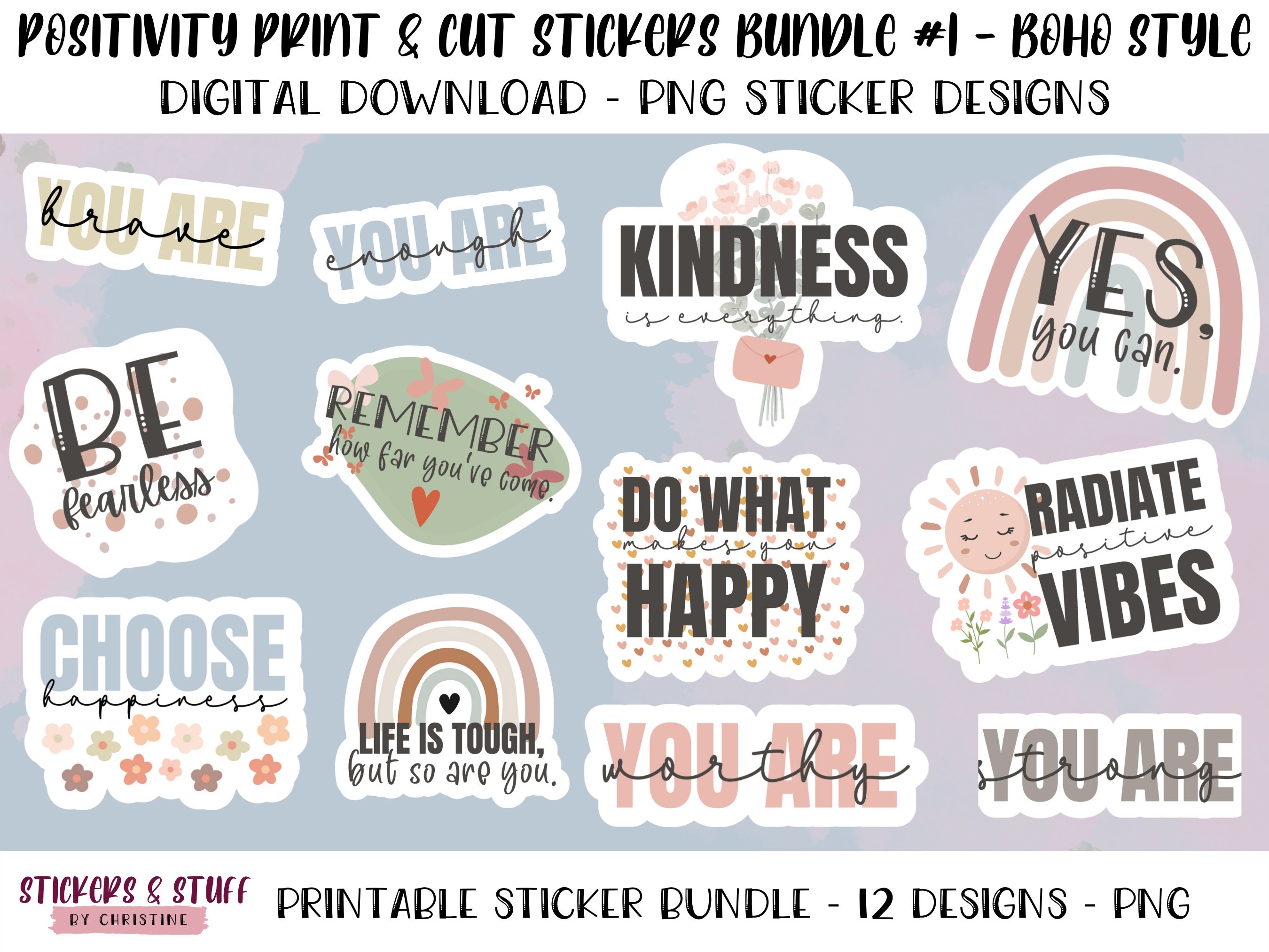 15 Kids Stickers Printable, Motivational Messages for School, Kids Digital  Stickers Bundle, Featuring Cute Cartoons and Inspirational Text 