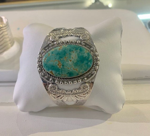 Turquoise and silver cuff - image 1