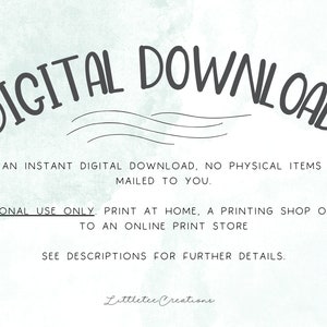 K&ouml;nnte beinhalten: Digitaler Download-Text &uuml;berlagert einen hellblauen Aquarellhintergrund. Der Text lautet "DIGITAL DOWNLOAD" in einer gro&szlig;en, handschriftlichen Schrift. Unter dem Text steht: "Dies ist ein sofortiger digitaler Download, es werden keine physischen Artikel an Sie versandt. Nur f&uuml;r den pers&ouml;nlichen Gebrauch. Drucken Sie zu Hause, in einem Druckereibetrieb oder laden Sie ihn in einen Online-Druckladen hoch. Weitere Informationen finden Sie in den Beschreibungen. Littletec Creations."