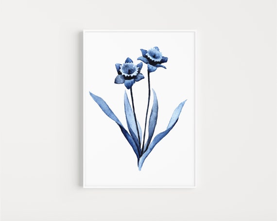 Daffodil Flowers Print, Navy Blue Narcissus, Watercolor Ink Blue, Floral  Art Decor, Botanical Art Poster - Etsy