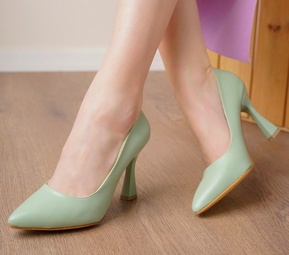 Kuzens Design Women's Shiny Mint Green Heels Slim High - Etsy UK