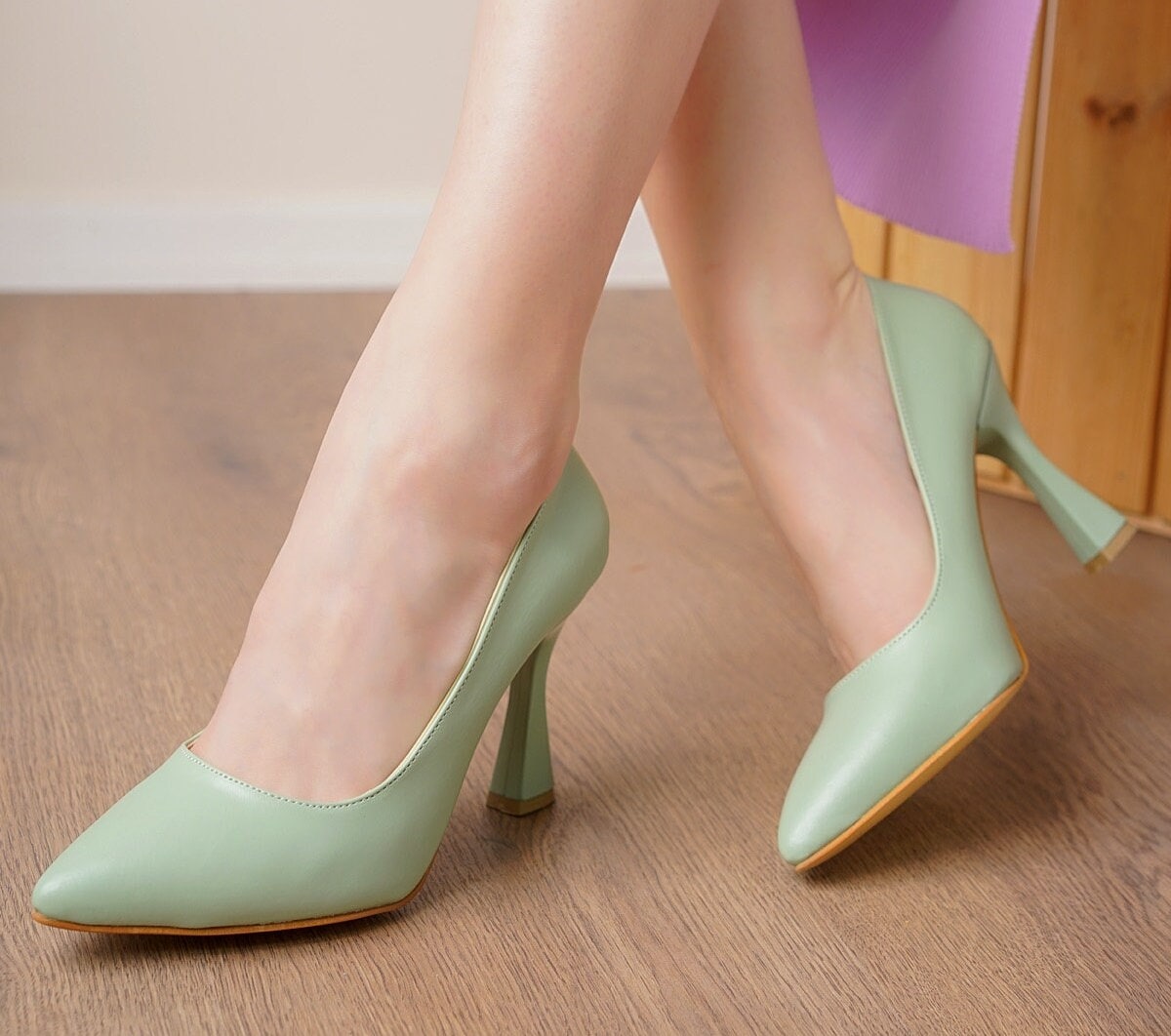 noodsituatie schildpad Dictatuur Kuzens Design Women's Shiny Mint Green Heels Slim High - Etsy