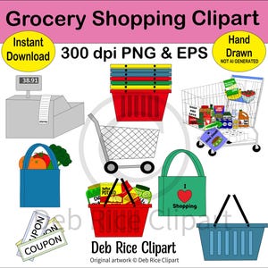 Grocery Shopping Clipart: PNG, vector EPS, digital download