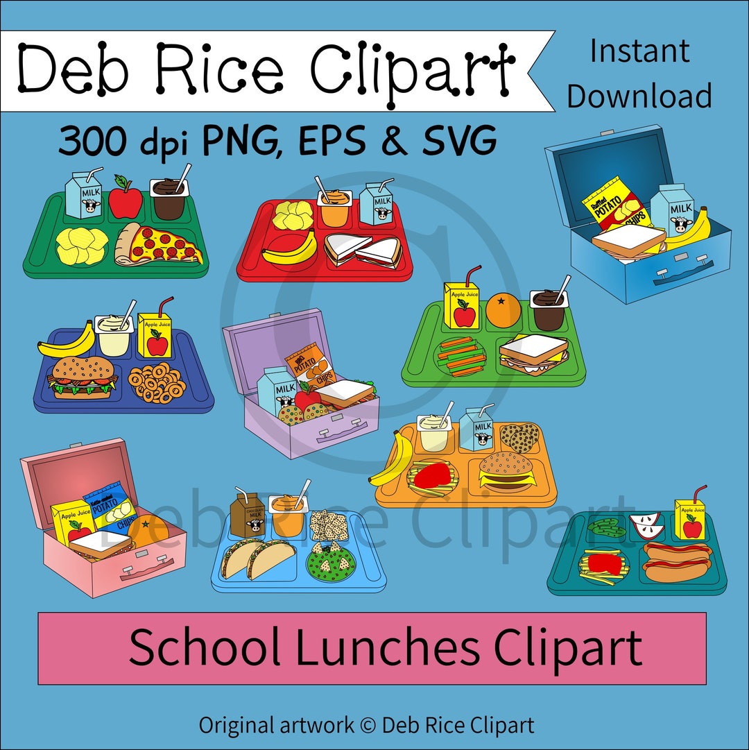 School Lunches Clipart Lunchboxes, School Lunch Trays With Variety of ...