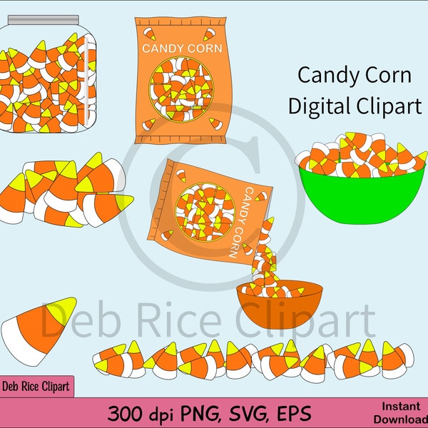 Candy Corn Digital Clipart - candy corn jar, candy corn pile, candy corn bowl, candy corn bag, vector clipart, PNG, SVG, EPS