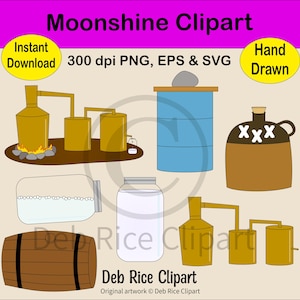 Moonshine Clipart - Still, Jars, Mash Barrel, PNG, EPS, SVG, Instant Digital Download