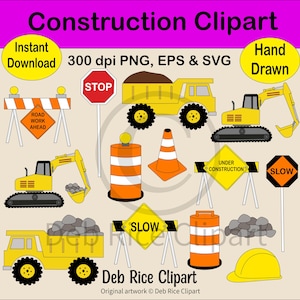Konstruktion Clipart - Kipper, Bagger, Schutzhelm, PNG, EPS, SVG, sofort digitaler Download