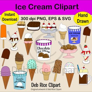 Ice Cream Clipart - Sundaes, Popsicles, Root Beer Float, PNG, EPS, SVG, Instant Digital Download