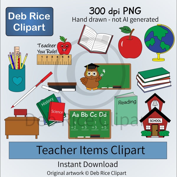 Teacher Items PNG Clipart - school, globe, chalkboard, desk, books, pencil cup, chalk and eraser, scrapbook page, paper crafts, PNG files