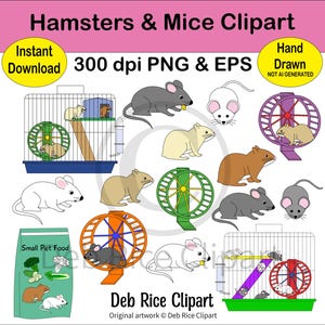 Hamster & Mice Clipart Set: Cages, Wheels, Food, PNG, vector EPS