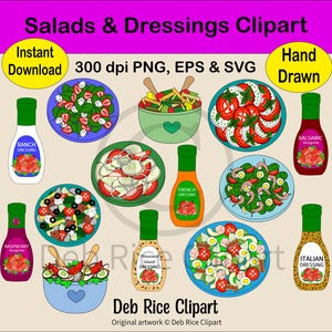 Salads and Dressings Clipart - Caprese, Tossed, French, Vinaigrette, PNG, EPS, SVG, Instant Digital Download