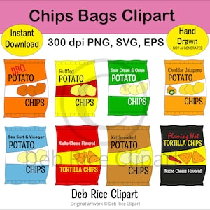 Chips Bags Clipart - Potato Chips, Kettle Cooked, Tortilla, PNG, SVG, EPS, Instant Digital Download
