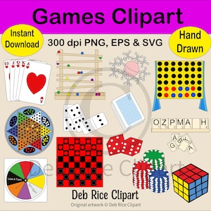 Games Clipart - Cards, Checkers, Game Spinner, PNG, EPS, SVG, Instant Digital Download
