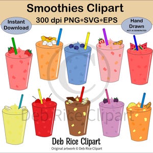 Clipart de smoothies - smoothie aux fraises, smoothie à la pêche, smoothie aux myrtilles, smoothie à la pastèque, à la banane, PNG, vecteur SVG et EPS