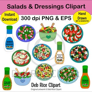 Salads and Dressings Clipart: Recipe & Menu Graphics, PNG, vector EPS, digital download