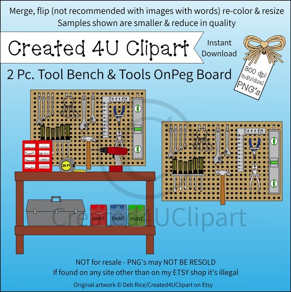 Tool Bench & Tools on Pegboard Clipart 2 Pc. Set Tool Bench Etsy