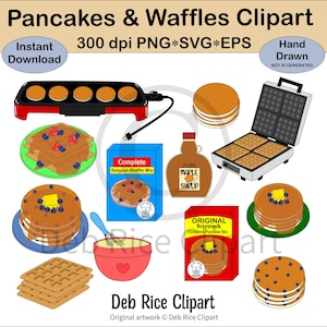 Pfannkuchen und Waffeln Clipart - Blaubeer-Pfannkuchen, Waffeln im Waffelautomat, Ahornsirup, Pfannkuchen-Mix, Waffel-Mix, PNG, Vektor SVG & EPS