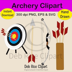 Imágenes prediseñadas de tiro con arco: carcaj, flecha, diana de tiro con arco, arco compuesto, PNG, EPS, SVG, descarga digital instantánea