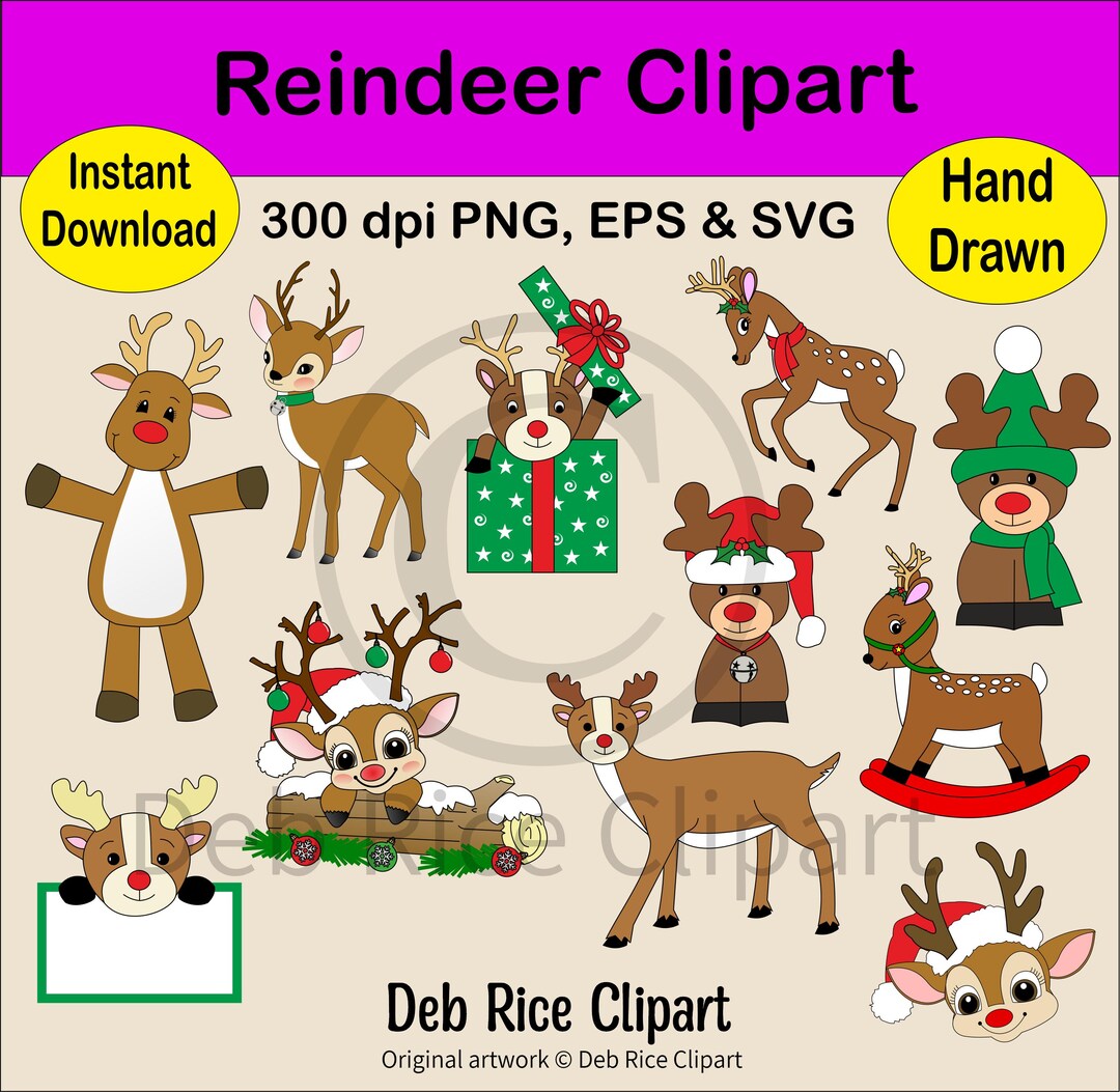 Reindeer Clipart - Standing, Head, Holding Sign, PNG, EPS, SVG, Instant ...