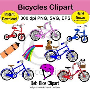 Bicycles Clipart - Kids Bikes, Tricycles, Dogs, PNG, SVG, EPS, Instant Digital Download