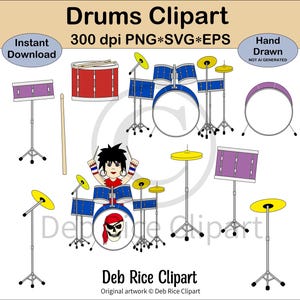 Clipart batterie - batterie, rockeuse jouant de la batterie, batterie Tom Tom, caisse claire, grosse caisse, baguette, cymbales, PNG, vecteur SVG et EPS
