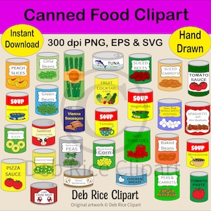 Clipart di cibo in scatola - Frutta e verdura in scatola, zuppe, PNG, EPS, SVG, download digitale istantaneo