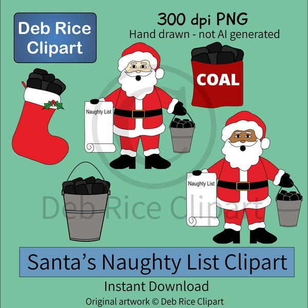 Santa's Naughty List PNG Clipart - Santa holding naughty list, coal stocking, black & white Santas, scrapbook page, papercrafts, PNG files