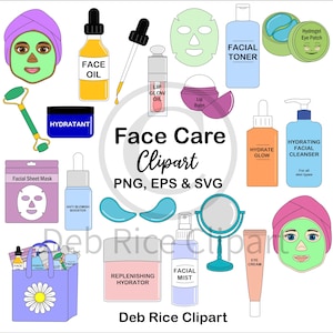Puede incluir: Una colección de ilustraciones de cuidado facial que incluye aceite facial, tónico, parches para ojos, un rodillo de jade, una mascarilla, bálsamo labial, limpiador, bruma facial, un espejo y una bolsa de tela con diseño de margarita.